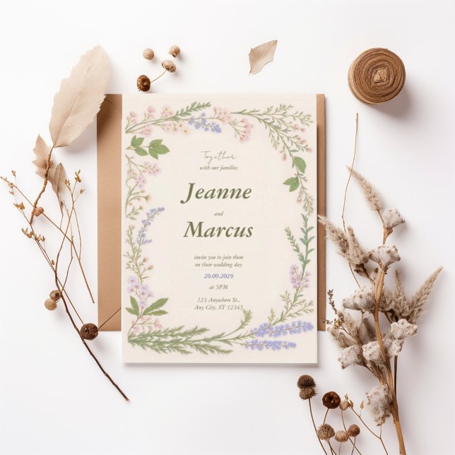 Romantic Wildflower Wreath Wedding Invitation (Creator Uploaded)