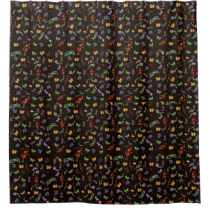 Romantic Wildflowers and Butterflies black Shower Curtain