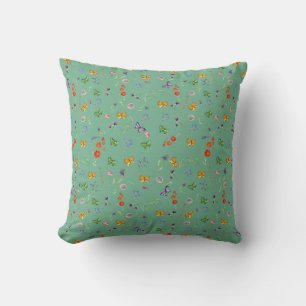 Romantic Wildflowers and Butterflies green pattern Cushion