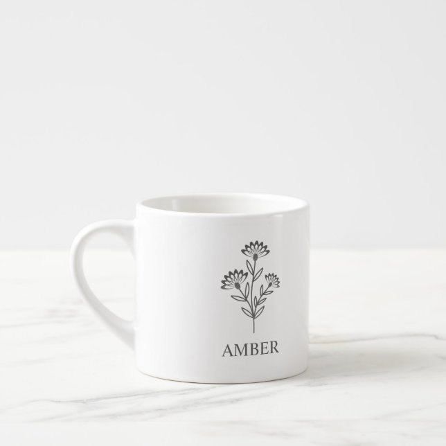 Romantic Wildflowers Bunch in Grey Name Espresso Cup (Left)