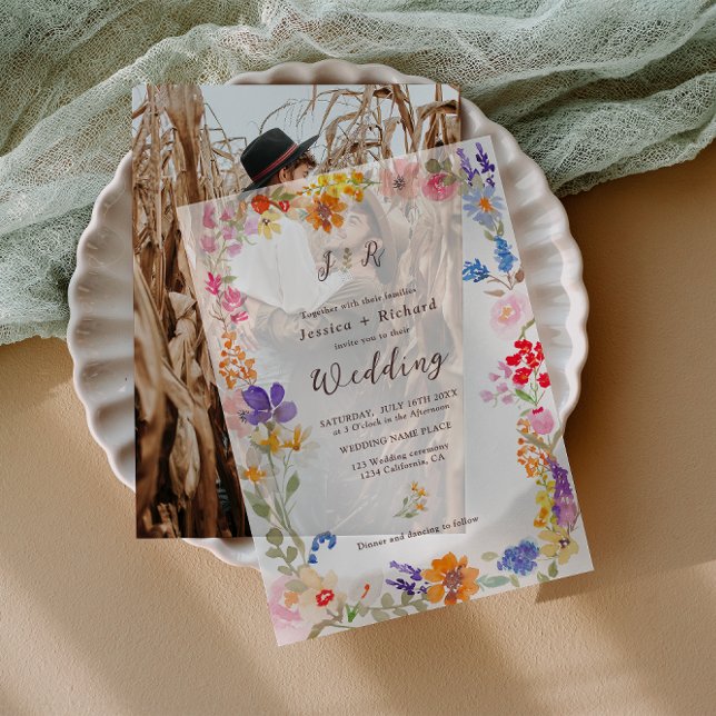 Romantic Wildflowers Floral Wedding Vellum Invitations (Romantic Wildflowers Floral Wedding Vellum Invitations)
