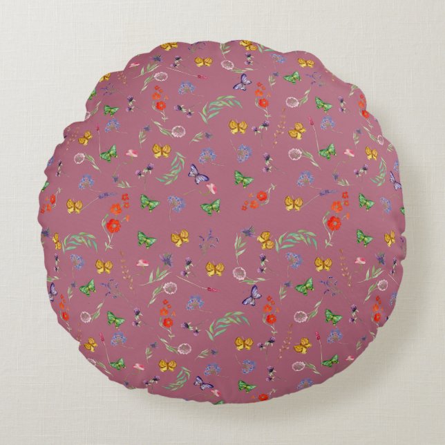 Romantic wildflowers patterned round cushion (Front)