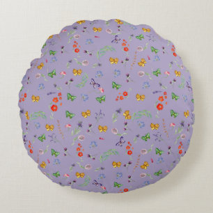 Romantic wildflowers patterned round cushion