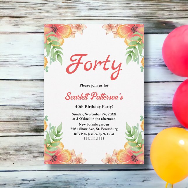 Romantic Wildflowers Rustic Floral 40th Birthday Invitation (Creator Uploaded)