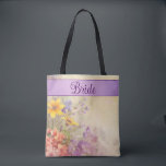Romantic Wildflowers Wedding  Tote Bag<br><div class="desc">These gorgeous,  elegant wildflowers look like they are in a dream on this romantic wedding bag design. Colours of lavender,  purple,  pink and yellow make this a breathtaking gift for the bride,  mother of the bride,  bridesmaids,  etc. All wording is customisable.</div>