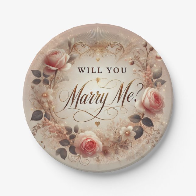 Romantic "Will You Marry Me?" Proposal Paper Plate (Front)