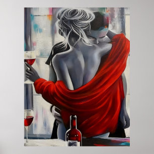 Romantic Wine Embrace Poster