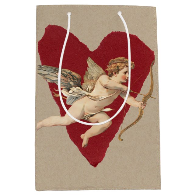 Romantic Wine Red Heart Angel Bow & Arrow Classic  Medium Gift Bag (Front)