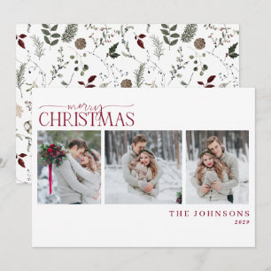 Romantic Winter Botanical Newlywed Christmas Photo Holiday Card
