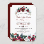 Romantic Winter Burgundy Floral Pine Wedding Invitation<br><div class="desc">Elegant,  Burgundy,  White Floral card design. It features gorgeous Burgundy,  White watercolour bouquets,  unique floral arrows with hearts as divider,  on the back a Burgundy background. Use Customise tool to add your info. For matching items,  please,  visit my Winter Floral Bouquet Collection.</div>