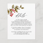 Romantic Winter Floral and Evergreens Details Enclosure Card<br><div class="desc">A lovely unique winter botanical themed enclosure card to provide your wedding guests with all the details they need for your special day. This stylish design includes a combination of winter evergreens with red berries and feminine pink roses. Personalise the easy-to-use text template with your information.</div>