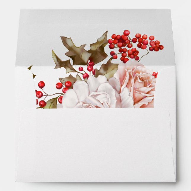 Romantic Winter Floral and Evergreens Wedding Envelope (Back (Bottom))