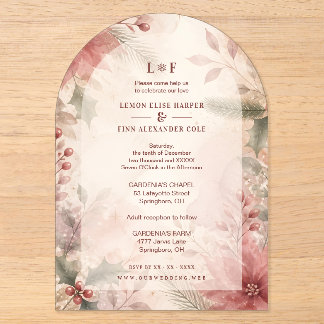 Romantic Winter Floral Blush Pink Wedding TLW26 Acrylic Invitations