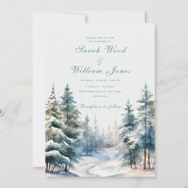 Romantic winter forest Wedding Invitation (Front)