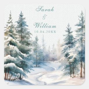 Romantic winter forest wedding  square sticker