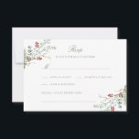 Romantic Winter Greenery Wedding RSVP Card<br><div class="desc">Elegant romantic wedding RSVP card,  adorned with a stunning soft green and red watercolor winter botanical design with red berries and greenery as well as classic calligraphy.</div>