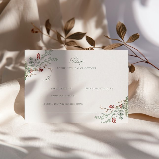 Romantic Winter Greenery Wedding RSVP Card (Creator Uploaded)