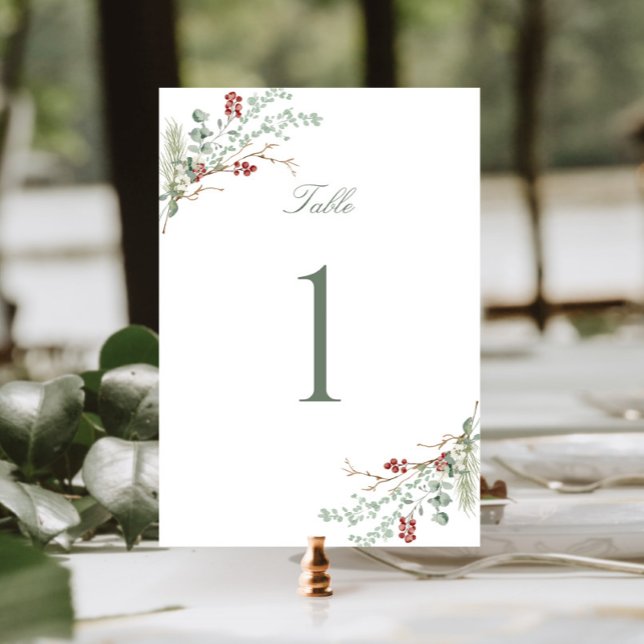 Romantic Winter Greenery Wedding Table Number (Creator Uploaded)