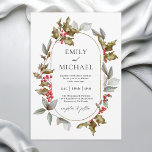 Romantic Winter Holly and Berrie Botanical Wedding Invitation<br><div class="desc">This wonderfully elegant and unique winter wedding invitation was designed especially for weddings during the Christmas holiday season and the winter months. Beautiful evergreens and holly with red berries form a perfectly gorgeous combination and border a gold accented oval frame. The back of the invitation has a QR code template...</div>
