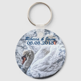 romantic winter lake white swan wedding key ring