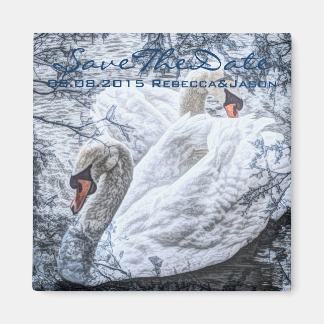 romantic winter lake white swan wedding magnet (Front)