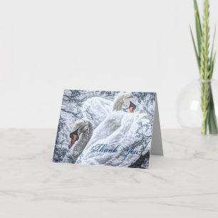 romantic winter lake white swan wedding thank you card