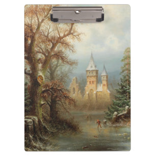 Romantic Winter Landscape with Ice Skaters Clipboard