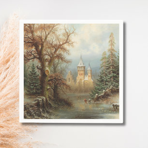 Romantic Winter Landscape with Ice Skaters Napkin