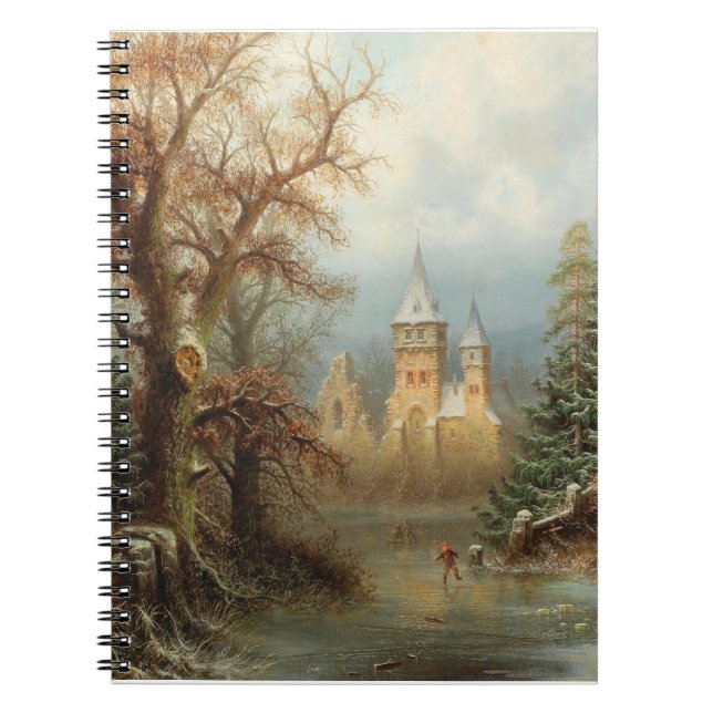 Romantic Winter Landscape with Ice Skaters Notebook (Front)