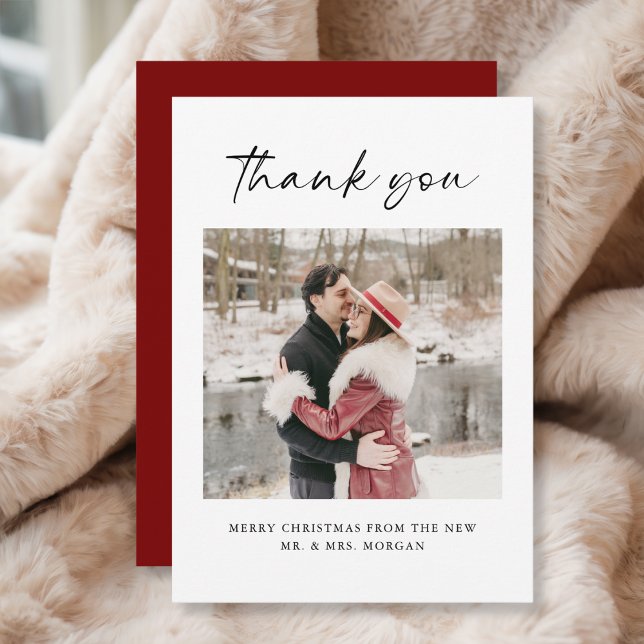 Romantic Winter Newlywed Christmas Photo Thank You Card (Creator Uploaded)