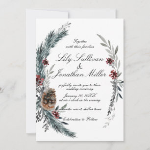Romantic Winter Pine Fir Floral Frame Wedding Invitation