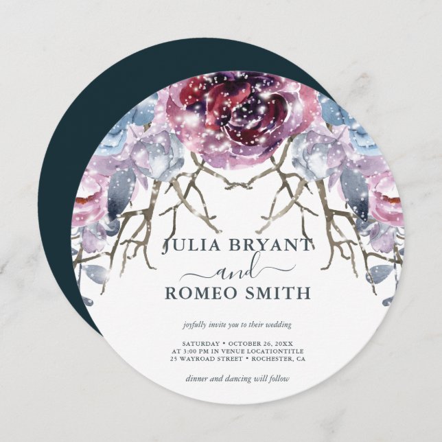 Romantic Winter Wedding Floral Invitation (Front/Back)