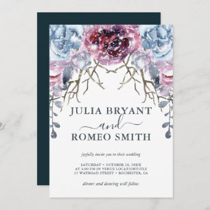 Romantic Winter Wedding Floral Snow Invitation