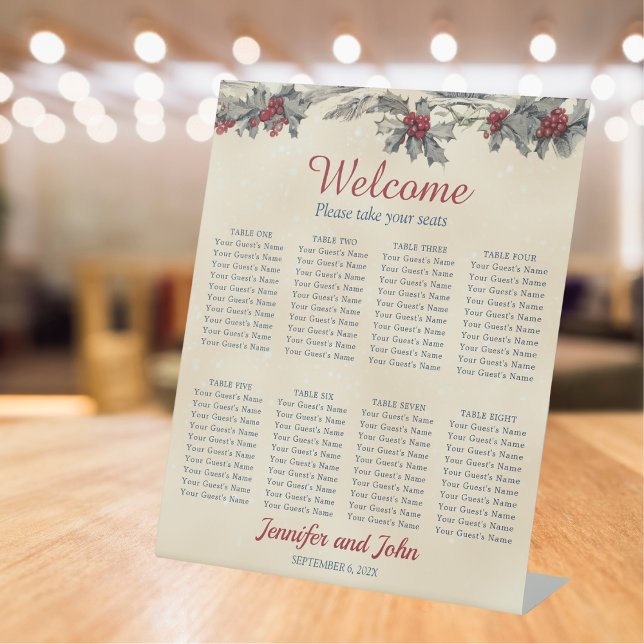 Romantic Winter Wedding Guests Seating Chart Pedestal Sign (Creator Uploaded)