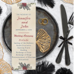 Romantic Winter Wedding  Programme<br><div class="desc">Winter wedding magic unfolds in our program card! With snowfall, holy berries, and a snow-clad pine tree against a charming winter village backdrop, it's your guide to the celebration. From "I dos" to laughter and love, this program is your ticket to the snowy festivities. Share the timeline, the smiles, and...</div>