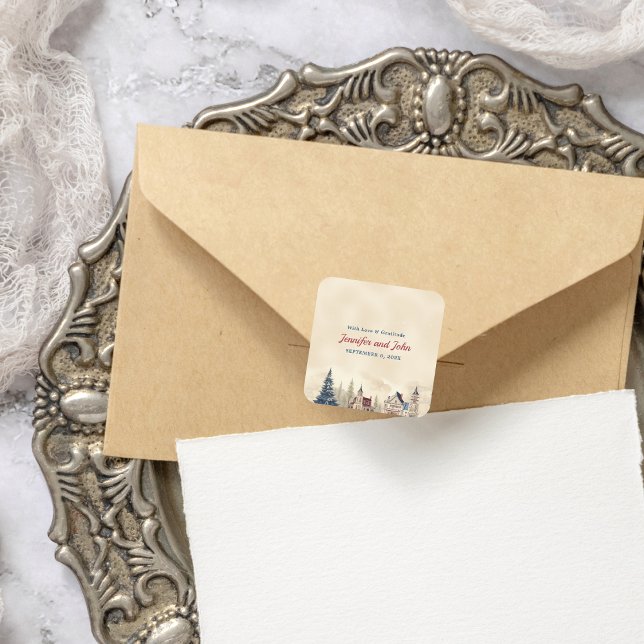 Romantic Winter Wedding Square Sticker (Creator Uploaded)