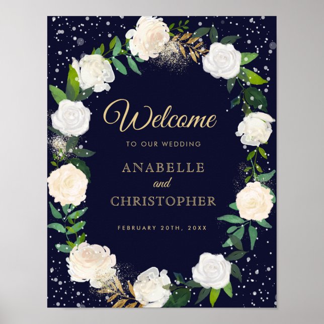Romantic Winter Wedding Welcome Sign (Front)