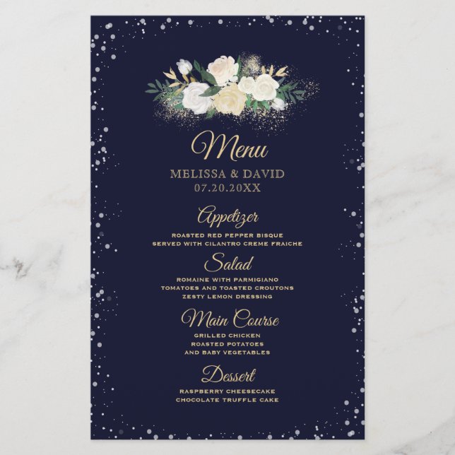 Romantic Winter Wonderland Wedding Menu (Front)