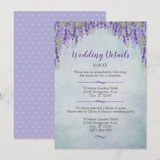 Romantic Wisteria Garden Wedding Details Announcem Announcement (Front/Back)