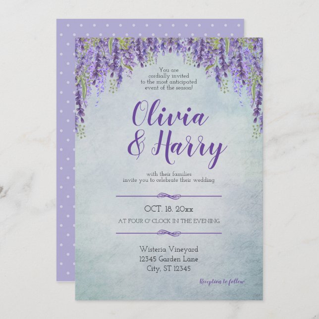 Romantic Wisteria Garden Wedding Invitation (Front/Back)