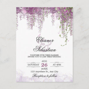 Romantic Wisteria Purple QR Code Wedding Postcard