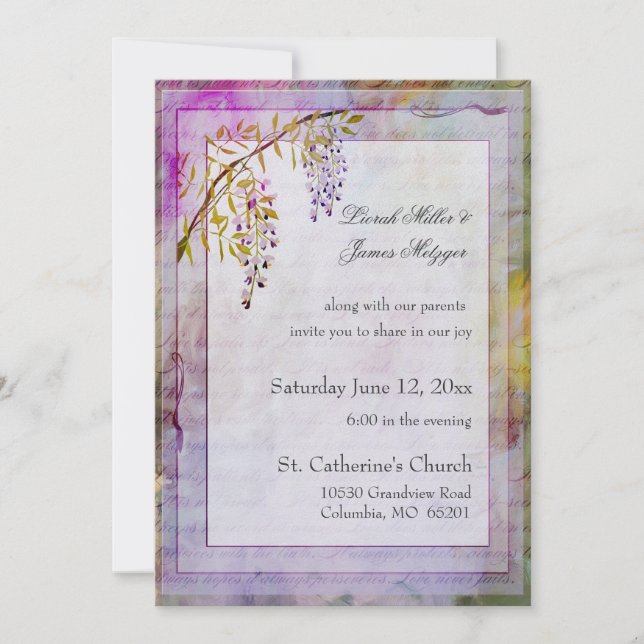 Romantic Wisteria Wedding Invitation (Front)
