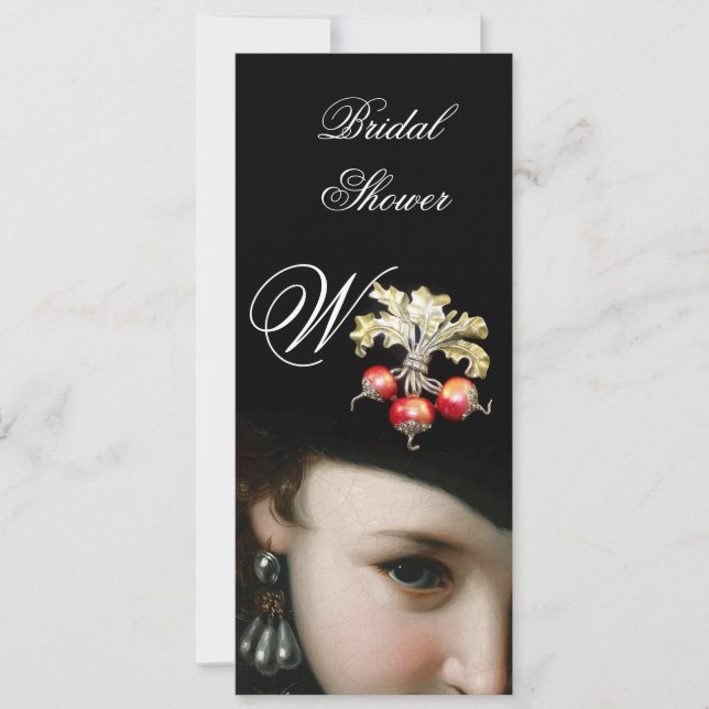 ROMANTIC WOMAN,ANTIQUE JEWELS,PEARLS BRIDAL SHOWER INVITATION (Front)
