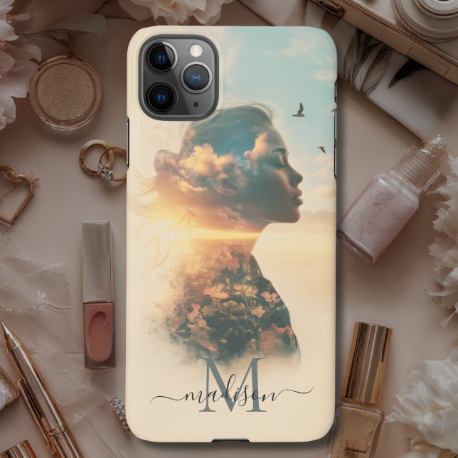 Romantic Woman Nature Sunset Monogram iPhone Case (Romantic Woman Nature Sunset Monogram iPhone Case with your Initial & Name)