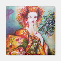 ROMANTIC WOMAN WITH PEACOCK FEATHER