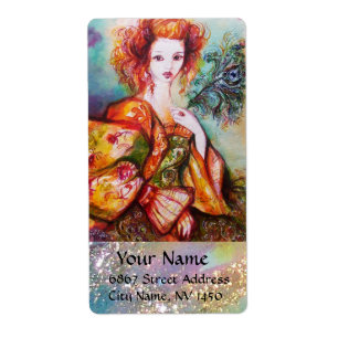 ROMANTIC WOMAN WITH SPARKLING PEACOCK FEATHER