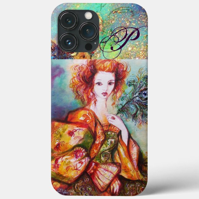 ROMANTIC WOMAN WITH SPARKLING PEACOCK FEATHER Case-Mate iPhone CASE (Back)