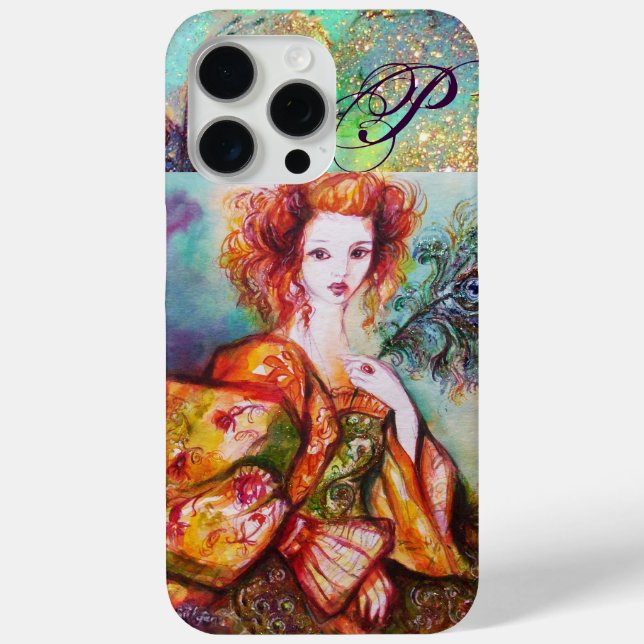 ROMANTIC WOMAN WITH SPARKLING PEACOCK FEATHER Case-Mate iPhone CASE (Back)