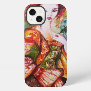ROMANTIC WOMAN WITH SPARKLING PEACOCK FEATHER iPhone 13 CASE