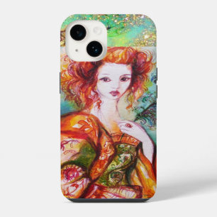 ROMANTIC WOMAN WITH SPARKLING PEACOCK FEATHER iPhone 14 CASE